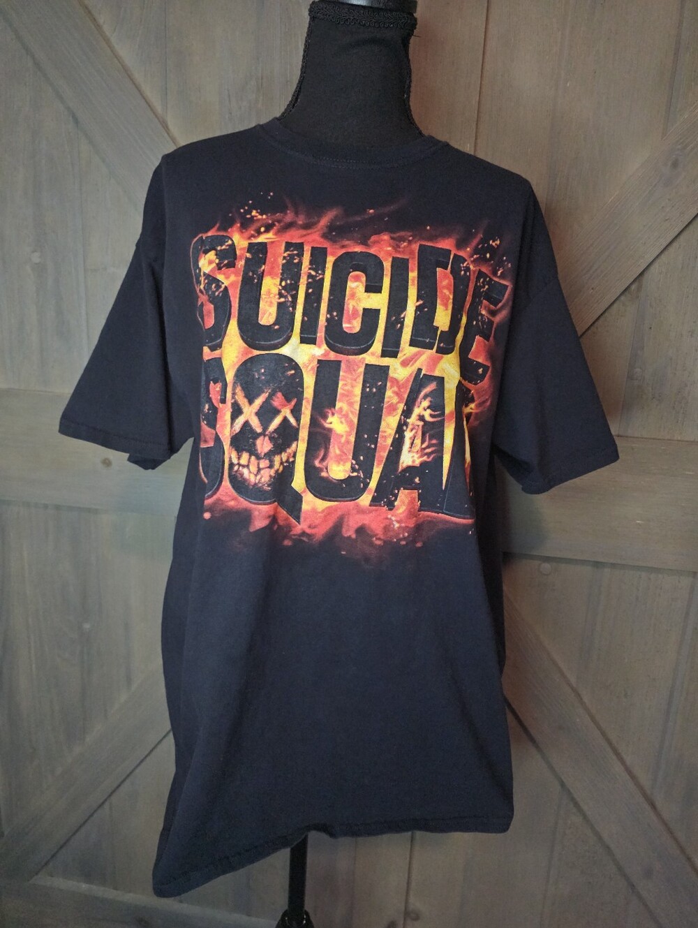 Suicide Squad Flaming Skull Graphic T-Shirt Black Adult Size XL